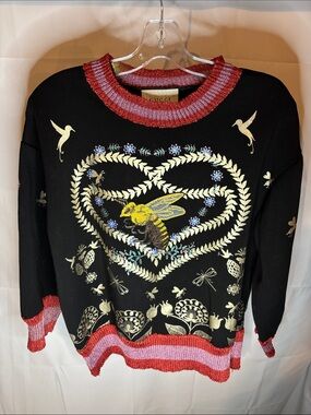 Gucci Black Embroidered Bee Heart Sweater